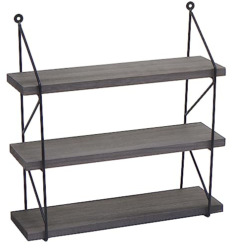 Berlinlodge Wandregal HxBxT 40x40x13cm 3 Regalböden Metall Massiv-Holz Industrial Dunkelgrau Hängeregal Schweberegal Regal schwebend Küche Wohnzimmer Schlafzimmer Flur Deko Büro einfache Montage