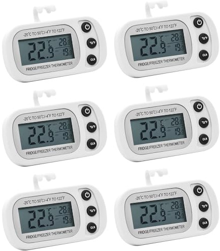 SGZIOO Fridge Temperature Thermometer, 6 PCS Digital Fridge Thermometer with LCD Display, °C/°F Function, 3 Placement Choices for Refrigerator, Freezer, Bedroom, Office, Cellar