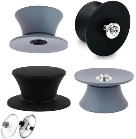 4 Stück Topfdeckelgriff, Universal Topfdeckel Griffe, Ergonomische Silikon Topfdeckel, Hitze- Und Rutschfest Für Glasdeckel Mit Loch Geeignet, (Grau Schwarz)