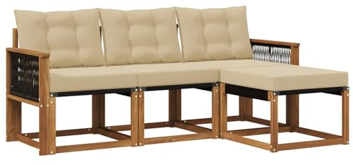 vidaXL Outdoor-Sofagarnitur mit Kissen 4 pcs Natur und Beige, Garten-Sofa, modernes Lounge-Set für draußen, haltbar, gemütliche Terrasse-Sitze für jeden Anlass