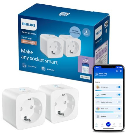 Philips Smart Lighting Enchufe Inteligente Matter Tipo F, Automatizaciones, Controles de Voz/Aplicación, Connected by WiZ, 2 Ud.