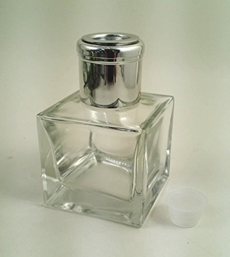 SQUARE Glass Diffuser Bottle with Shiny Silver Cap and Travel Plug.