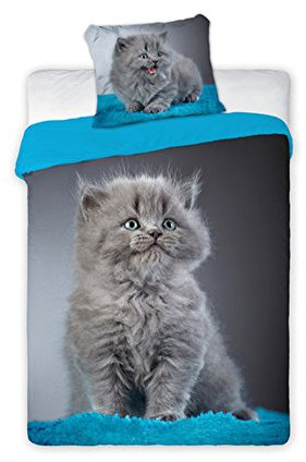 Faro Best Friends Cat Katzen Bettwäsche Set 140x200cm BF010, Baumwolle, Mehrfarben, 200 x 140 cm