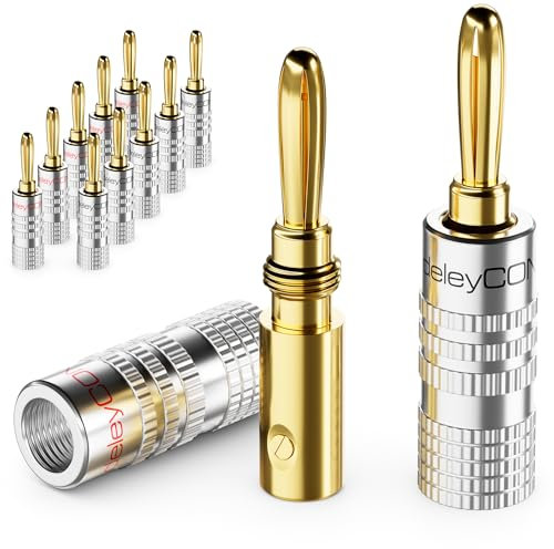 deleyCON 12 Stück Bananenstecker als Set - Vergoldet Schraubbar für Lautsprecherkabel 0,75 mm - 4,5 mm & z.B. HiFi Receiver - Silber