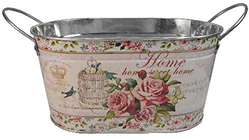 Florist Supplies Metal Flower Plant Herb Bulb Pot Planter Trough Bluebird Pink Rose Design 22cm x 14cm