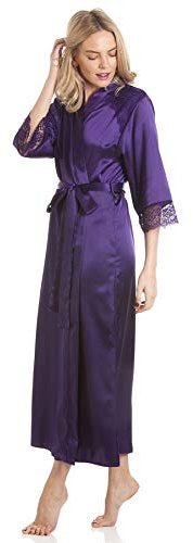 undercover lingerie J50 Womens Luxury Satin Laced Dressing Gown Purple OS