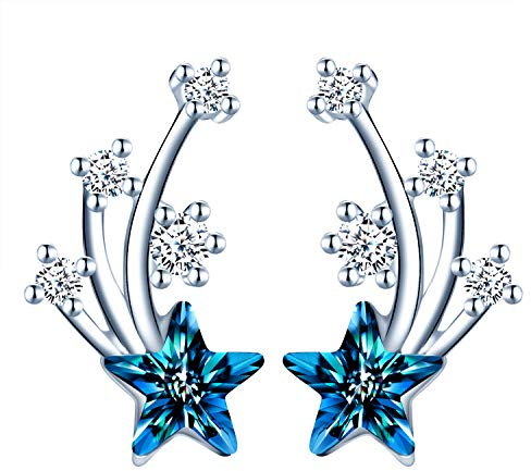MicLee Damen-Ohrringe 925 Sterling Silber Zirkonia Ohrstecker Meteor Blau Kristall Ohrringe Stecker Ohrschmuck mit Geschenkbeutel,Super Weihnachten Geschenk