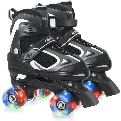 Nattork Kinder Rollschuhe für Jungen Mädchen Kinder, 4 Größen einstellbar Quad Skates mit Allen Licht bis Räder - Geburtstagsgeschenk für Indoor Outdoor Sport