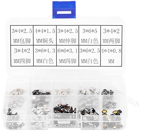 Botón Táctil, 250 Piezas Botón Táctil de Microinterruptor, Surtido de Microinterruptor de Botón Táctil para Llave de Control Remoto de Coche con Caja