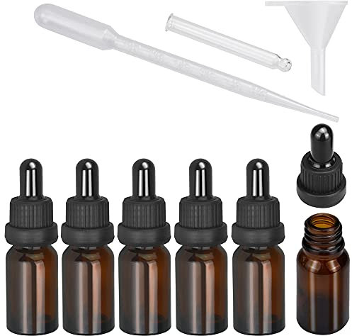 UTRUGAN 6 Stück Braunglasflaschen Pipettenflaschen 10 ML Tropfflaschen Apothekerflaschen Braunglas Pipettenflaschen mit Tropfer und Trichter für ätherischen Ölen, Parfums, Lotionen, Chemikalien
