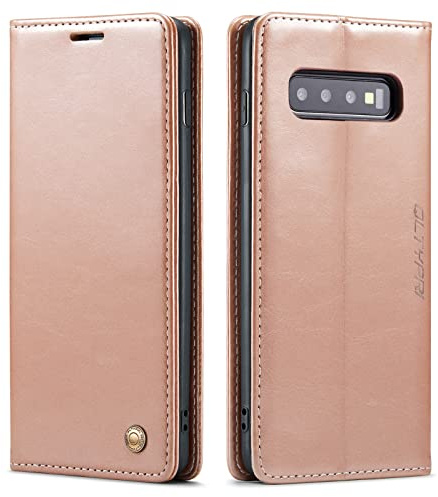 QLTYPRI Hülle für Samsung Galaxy S10e, Vintage Dünne Handyhülle mit Kartenfach Geld Slot Ständer PU Ledertasche TPU Bumper Flip Schutzhülle Kompatibel mit Samsung Galaxy S10e - Rosegold | Vintage PU Leder Hülle, Handyhülle mit 2 Kartenfächer, Standfunktion, Weicher TPU-Rahmen, Stoßfeste Flip Wallet Case