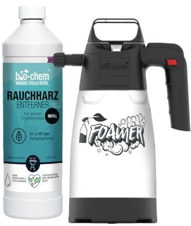 bio-chem Schaumsprüher & Rauchharz-Entferner 1L - Backofen- & Grillreiniger Konzentrat 1:40 inkl. Schaumkanone für Gasgrill, Edelstahl, Gusseisen u.v.m. Extrem kraftvoll gegen hartnäckige Ablagerungen