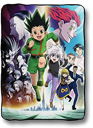JUST FUNKY Hunter x Hunter Decke | Hunter x Hunter Merch Geschenk | Gon, Kurapika, Killua, Leorio, Hisoka und Phantom Troupe | 114,4 x 152,4 cm Decke | Offizielles Lizenzprodukt