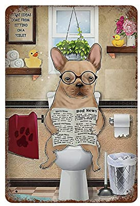 Larkverk Divertente cartello in metallo con bulldog seduto sulla toilette, stile vintage, per casa, bar, decorazione da parete, negozio, 30,5 x 20,3 cm, ETP-TPH-SB-128, multi-6