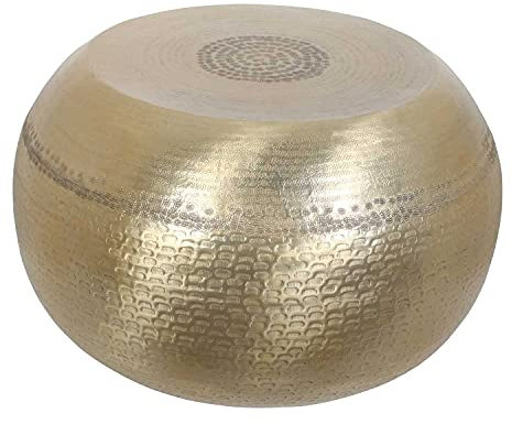 Casa Moro Orientalischer Hocker Beistelltisch Yara Gold Ø 55cm Höhe 35cm aus Aluminium gehämmert | Couchtisch oval mit Hammerschlag-Optik | Luxus Sofa-Tisch | Wohndeko | TSV8000