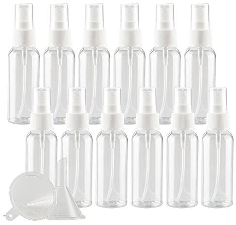 ZEOABSY 96 Piezas 50ml Botella de Spray Vacía Plástico Transparente Atomizador de Viaje Conjunto de Botellas, con Pulverizador de Niebla Fina Blanco para Aromaterapiacon 2 Embudos