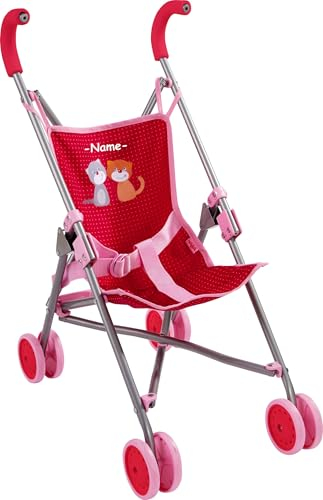 Haba Puppenbuggy individuell Bestickt mit Name | Puppenwagen ab 3 Jahre | Puppen Kinderwagen mit Doppelräder, Anschnallgurt | handlicher Buggy zusammenklappbar für Babypuppen und Stoffpuppen