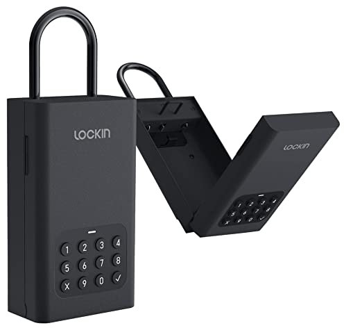 Lockin Lock Box Upgrade Wireless Smart Lockbox für Hausschlüssel Outdoor Wandmontage Tür Hängende Elektronische Schlüsselbox App Digital Bluetooth Schlüssel Safe Fernzugriff Pin Code für Airbnb Hosts,