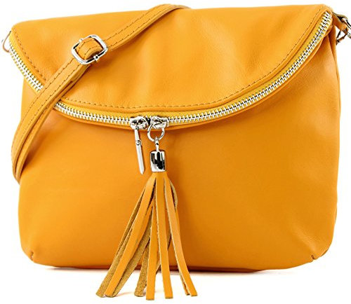 modamoda de - T07SI - ital. Umhängetasche Klein aus Nappaleder, Farbe:Gelb