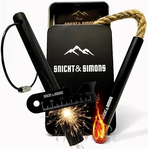 Snicht & Simons - Feuerstahl, Feuerstarter für starke Funken – Perfekt für den Outdoor bereich oder Bushcrafting, Magnesium Stab als Feuerzeug alternative, fürs Camping / Survival ausrüstung