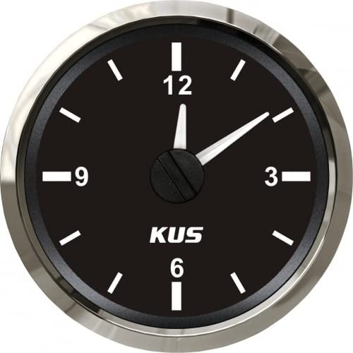 PONTTOR Kus - Quarz Uhr, schwarzes Display mit Edelstahl-Lünette für Auto Wagen Wohnmobil Wohnwagen Caravan Boot Yacht