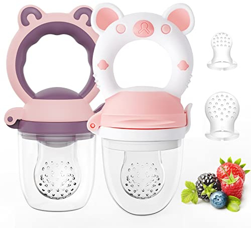 Baby Solids/Frozen Fruit Feeder Pacifier, Infant Teether Toy 4M+, BPA-Free Silicone Pouch & Nipple, Safely Introduce Solids, Teething Relief, 2-Pack