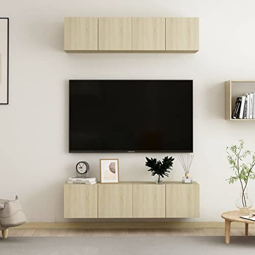 Tidyard 4 STK. Wohnwand Schrankwand Anbauwand Mediawand Hängevitrine Wandregal TV-Lowboard Spanplatte Sonoma-Eiche 60x30x30 cm