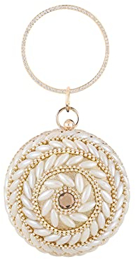CORIOS Damen Abendtasche Runde Kugel Strass Clutch Bag Perlen Handtasch Abnehmbarer Kette Klein Tasche Schultertasche Umhängetasche für Hochzeit Abendparty Geburtstag Bankett Tanzparty Gold