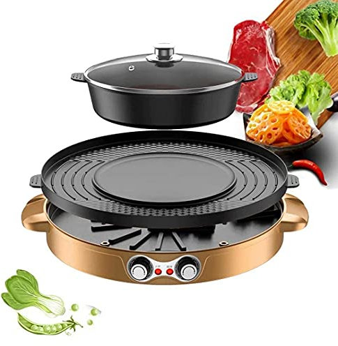 ADITAM Portable Electric Grill,2-In-1 Electric Smokeless Grill Hotpot,Extra Large Surface Nonstick Pan,Adjustable Temperature Range 0°-1200°C,Indoor And Outdoor Use Double the comfort