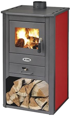 Decorspace Stufa a legna Koral 8 kW in acciaio verniciato caminetto h 94 cm (9 Kw Bordeaux)