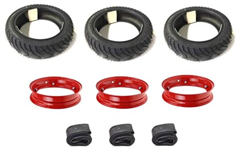Streetparts24 3x Sommerreifen 100/90-10 Kompletträder Rot Satz für Vespa Piaggio Ape 50 TM - Zweiteilige Felgenkonstruktion, Schläuche & Reifen Set