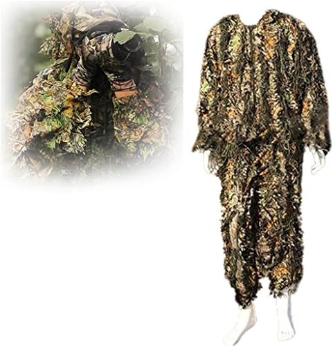 3D Ghillie Tarnanzug, Bionic Design Anzug Tarnkleidung Jacke Und Hose Camouflage Kleidung für Jagd Wildtierfotografie Angeln Vogelbeobachtung
