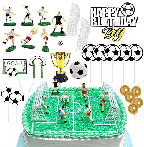 27 Stück dreidimensionale Fußballdekorationen, Kuchendekoration Fußball, WM-Fußballdekorationen, Dessert-Tischdekorations-Plug-Ins, geeignet für Fußball-Themenszenen, Geburtstagsfeiern