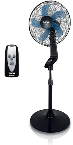SOGO Ventilador de Pie Deluxe con Mando a Distancia y Temporizador, Potente, Silencioso, Oscilante, altura ajustable 120-145 cm con 3 velocdades, Diámetro 40cm, 5 aspas, 50W, Color Negro (SS-21280)