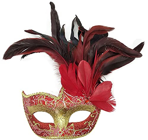 Venezianische Augenmaske mit Feder Damen Gesichtsmaske Glitzernde Maskerademaske Feder Blumen Partymaske Karnevalsmaske Halloween Karneval Cosplay Mottoparty Maskenball Federmaske Kostüm Zubehör