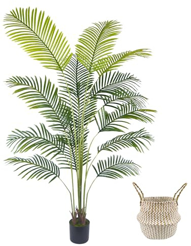 Warmplants Artificial Palm Tree, 6ft Fake Areca Palm Plant with Basket, Tropical Faux Dypsis Lutescens Plants for Indoor Outdoor Home Office Shop Garden Décor