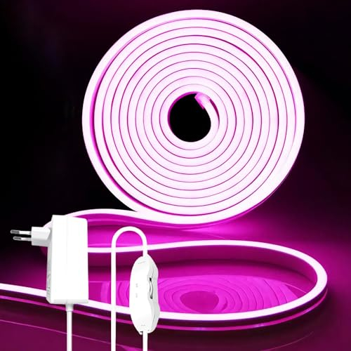 iNextStation LED Strip 5M, 12V Rosa Neon LED Streifen Dimmbar Wasserdicht Flexibel Neon Led Silikon Leiste Lichtband für Schlafzimmer Innen Aussenbereich Heim Küche Wohnzimmer Deko
