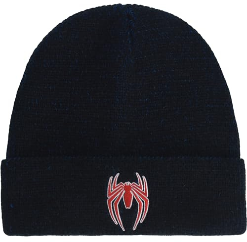 Marvel Spider-Man Beanie Mütze Game Logo Winter Knit Cap mit Manschette, Blau, One Size, Blau, Einheitsgröße