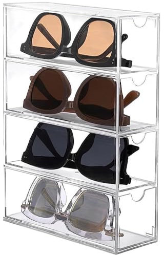 YZDZSW Aufbewahrungsbox für Brillen, Acryl Klarheit Sonnenbrillen Brillenorganizer, Verdickter Brillenbox Brillenständer mit 4 Schubladen für Uhren Ketten Brillen Kosmetika Lesebrillen