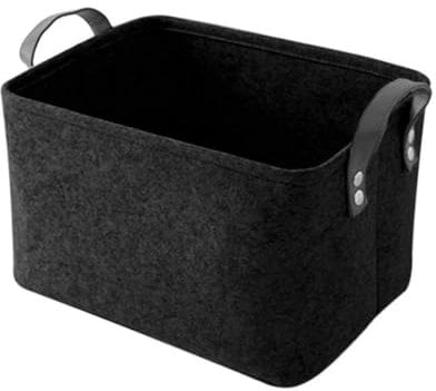 ANMEISH Felt Basket With Handles - Large Open Storage Box, Black Fabric Bin for Organizing Clothes, Baby Products, Books - Foldable Laundry Storage