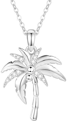 JERWLI Palme Baum Halskette Sterling Silber 925 Kokosnuss baum Anhänger Halskette Palm Schmuck Hawaiianische Sommer Geschenke für Frauen Mädchen