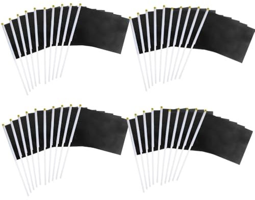 50 Stück Handgehaltene Mini-Flagge Schwarze 14 * 21CM DIY Hand winken Flaggen Schwarz Fahne mit 30cm Plastik-Fahnenmast Feiertag Parade Dekoration