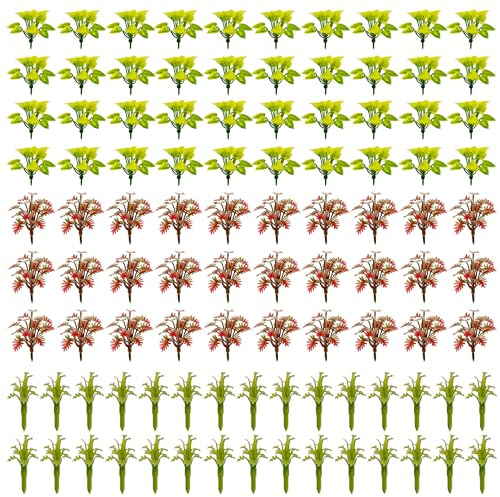 Cayway 100 PCS Mini Model Plants, Miniature Plants Mini Model Trees Green Shrubs Bush Model for Train Scenery Railway Sand Military Layout Park Garden Scene