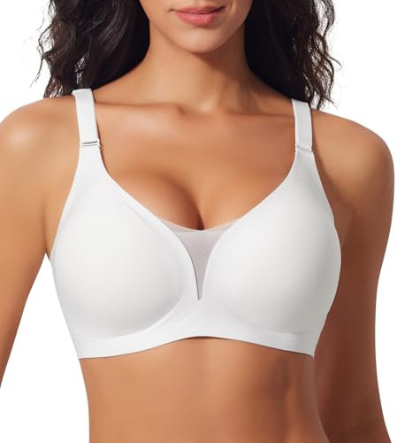 Ganado Modischer Mesh BH Damen Nahtloser BH ohne Bügel Bequem BHS Tiefem V-Ausschnitt Bügellos BHS Soft Bra Gepolstert Bralette (Weiß, M)