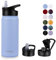 MURBONE Insulated Water Bottle, 500ml Stainless Steel Drink Flask with Straw, BPA Free, 2 Lids (Straw Lid and Spout Lid), Leakproof Double Walled Vacuum Water Bottle, Blue