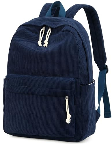 Mochila escolar para adolescentes, mochila grande de pana, ligera, para niñas y niños, mochila informal para la escuela secundaria, Azul marino, M
