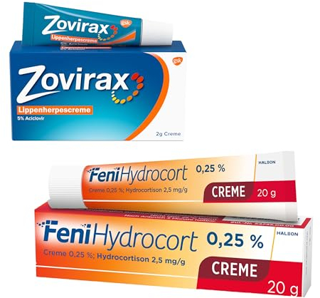 Zovirax Lippenherpescreme (2 g) + FeniHydrocort Creme 0,25% (20 g): Effektive Behandlung von Lippenherpes, Hautentzündungen, Insektenstiche und Juckreiz