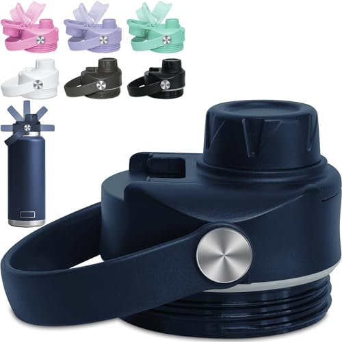 Chug Cap for YETI Lid Replacement - 12 18 26 36 64 oz and Jr. 12 oz Kids Rambler Bottle, Flex Handle Spout Cap for YETI Straw Lid Accessories, Top Removable Gasket Easy to Clean, BPA free - Navy