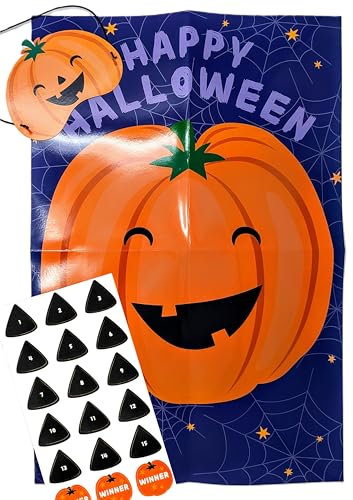 YLAB Pin the Nose on the Pumpkin Halloween Party Game for Kids – 15 Player Activity with Large Poster, Pumpkin Mask & Nose Stickers – Fun Halloween Game
