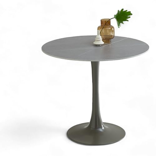 JOSH Esstisch rund in Marmor Optik, Grau - Außergewöhnlicher Esszimmertisch mit Metallgestell für Küche und Esszimmer - 90 x 75 x 90 cm (B/H/T)